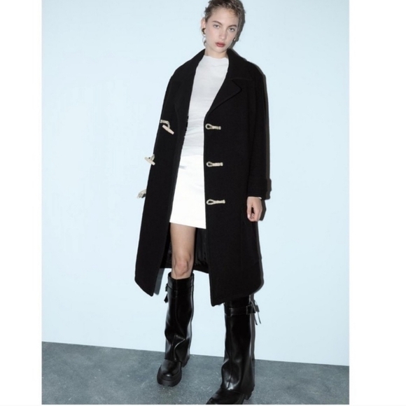 NEW ZARA ZW WOOL BLEND TOGGLES BLACK COAT-LIMITED EDITION BLOGGER FAVORITE LARGE - Picture 7 of 14